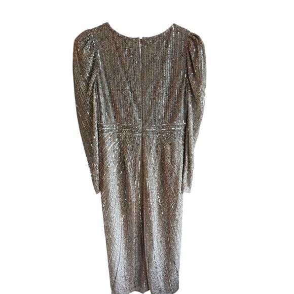 Mac Duggal 93676 Silver Beaded Lace Long Sleeve Midi Dress size 10 New with Tags - Picture 4 of 8